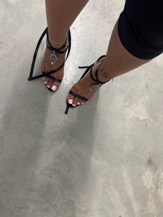 Giuseppe Zanotti Shoes - Giuseppe Zanotti VTG Jeweled
Black Strappy Lace-Up Heels with Silver Accents